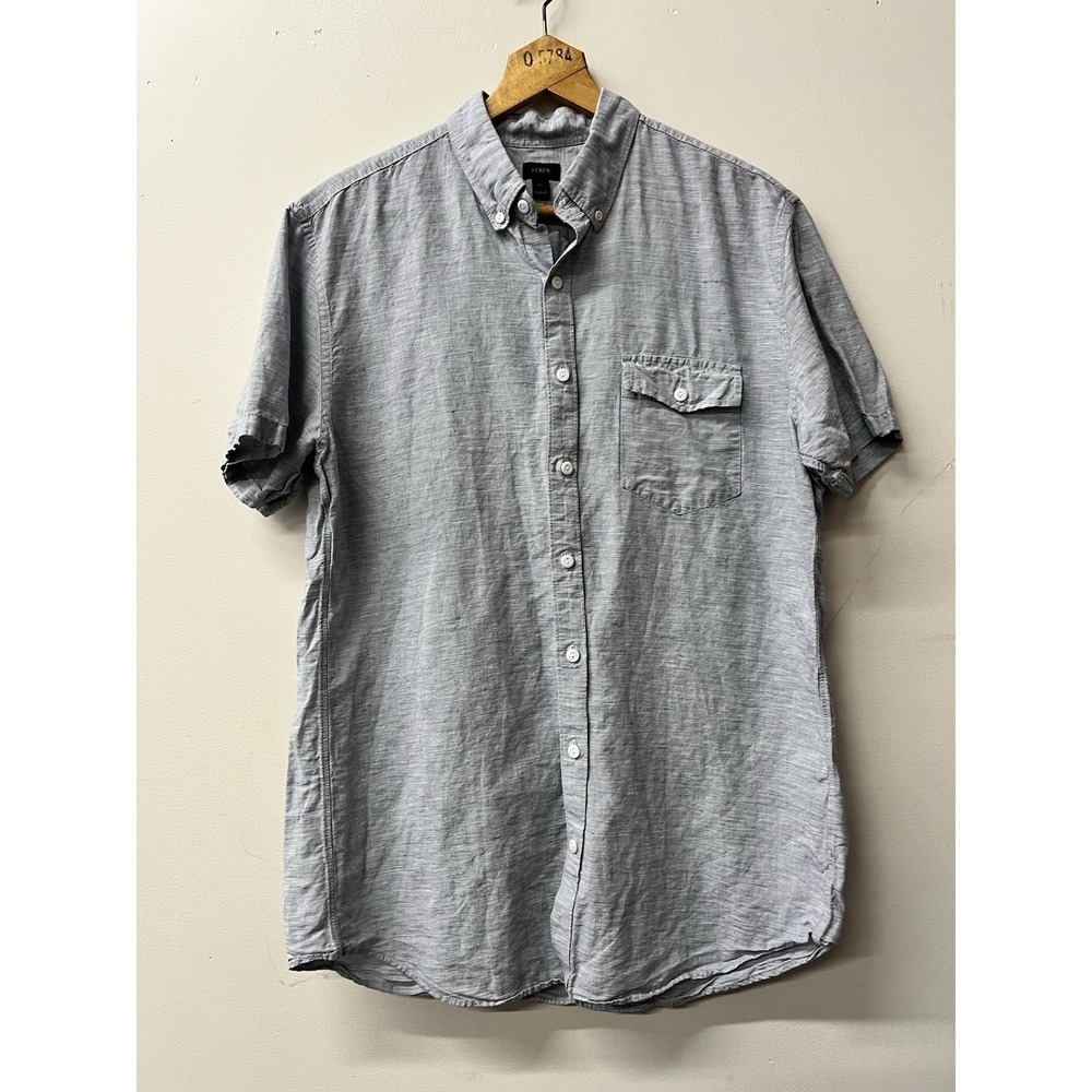 J.Crew Men's Large Tall Blue Baird McNutt Irish Linen Blend Shirt Short Sleeve